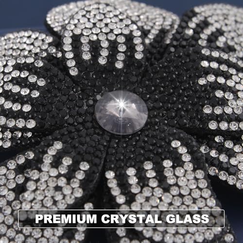 3.74 Inches Rhinestone Camellia Flower Brooch Pins & Hair Clips for Women Elegant Created Crystal Lapel Pin Brooches Wedding Party - color: Black & White