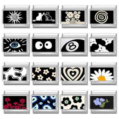 papasgix 11Pcs Italian Charms Set, 10mm*9mm Silvery Italian Charm | Italian Charms Bracelet Link Black Patterns Stainless Steel DIY Jewelry Gifts - style: 22pcs-Waves