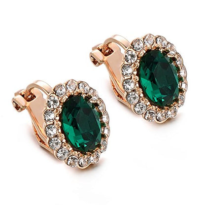 Yoursfs Vintage Crystal Clip On Earrings For Women Platinum Plated Rhinestone Clip On Earrings Non Pierced Oval Shap Cubic Zirconia Earring Hypoallergenic Jewelry - style: Emerald Earrings