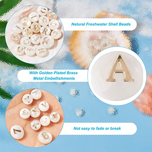 Craftdady 36Pcs Freshwater Shell Beads 8mm Flat Round Letter Bead Charms Alphabet A~Z Shell Cabochons Number Bead Charms for Name Bracelets Necklaces Earrings Jewelry Crafts Making - color: Golden Letter & Number Beads