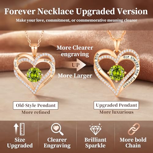 CDE Engraved Forever Love Heart Birthstone Necklace Jewelry Gifts for Women | Hypoallergenic,Nickel-Free & Lead-Free,3 x 3 mm 5A CZ Heart Pendant,Anniversary Christmas Birthday Gift for Girlfriend Wife - color: 08-Aug, style: Rose Gold Plated