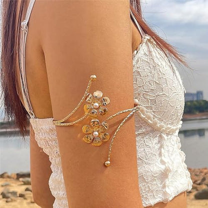 Harry and Henry Arm Cuff Gold Upper Arm Jewelry for Women Adjustable Open Cuff Bangle Bracelets Armband Jewelry Summer Outfits for Women 2026 - color: E5:Arm Cuff Flower