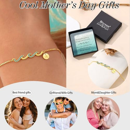 Gold Bracelets for Women Non Tarnish Graduation Gifts for Daughter 2026 Initial Bracelets for Women Mom Gifts Inspirational Wave Bracelet Grandma Letter A-Z Birthday Jewelry Christmas Stocking Stuffers - style: 13-M-Grandma