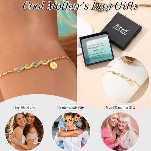 Gold Bracelets for Women Non Tarnish Graduation Gifts for Daughter 2026 Initial Bracelets for Women Mom Gifts Inspirational Wave Bracelet Grandma Letter A-Z Birthday Jewelry Christmas Stocking Stuffers - style: 10-J