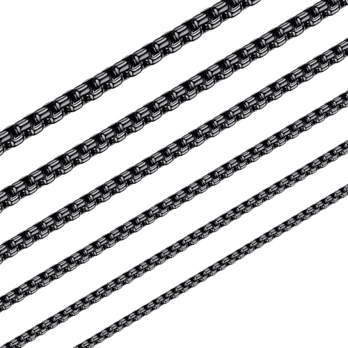 Square Rolo Chain Necklace Stainless Steel Round Box Necklace for Men Women/2mm-7mm/16Inch-36Inch - color: Stainless Steel-Black, size: 26 Inches, style: 2 mm width