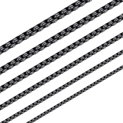 Square Rolo Chain Necklace Stainless Steel Round Box Necklace for Men Women/2mm-7mm/16Inch-36Inch - color: Stainless Steel-Black, size: 26 Inches, style: 2 mm width