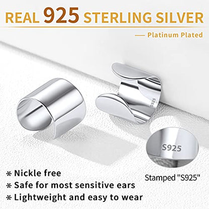 ChicSilver 925 Sterling Silver Ear Cuff Earrings Non Piercing Clip on Cartilage Cuff Earrings for Women - style: D: 10mm Simple Cuff