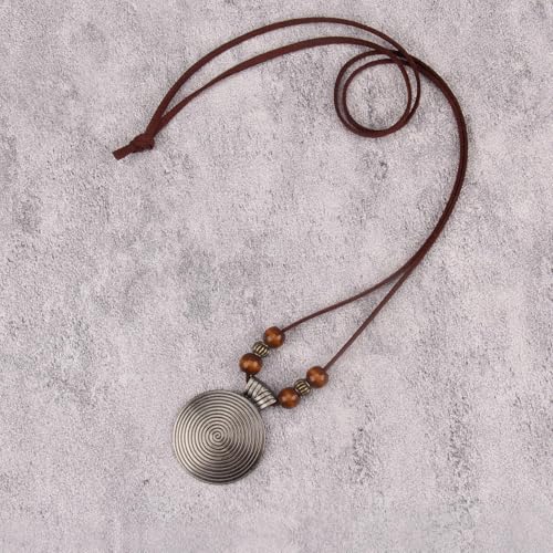 Bohemian Necklaces for Women Long Leather Necklace with Large Pendant Chunky Boho Hippie Jewelry Pendant Chocker Necklace - style: Womens Bohemian Necklaces