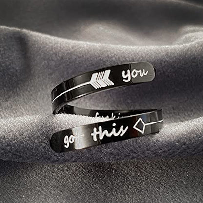 Opening Black Keep Going ring Stainless Steel Adjustable Never give up Jewelry Inspirational Opening Stacking Cute Hiphop Band - style: You F Got this