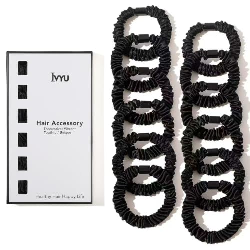 Satin, Silk Hair Ties Black Small Mini Scrunchy for Women Thick Hair Accessories Cute Soft No Slip Hair Elastics Ponytail Holder for Curly Hair No Damage Hairties Gift for Girls - color: Black