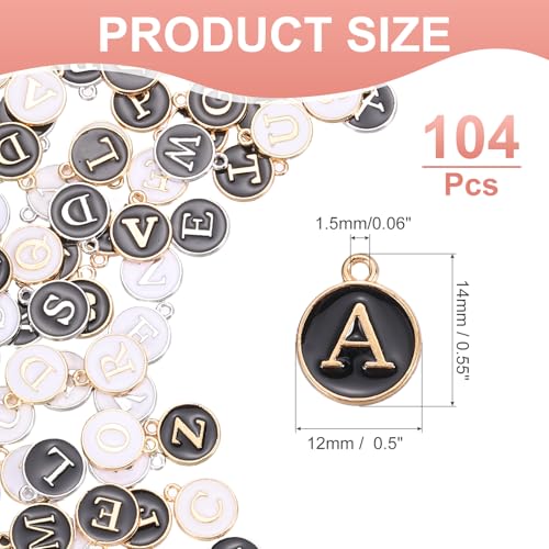 MECCANIXITY Letter Initial Charm Double Sided Alphabet Pendants A-Z Letter Charm for Jewelry Making Necklaces Bracelets Earrings DIY Accessories - color: White/Black with Gold/Silver Trim