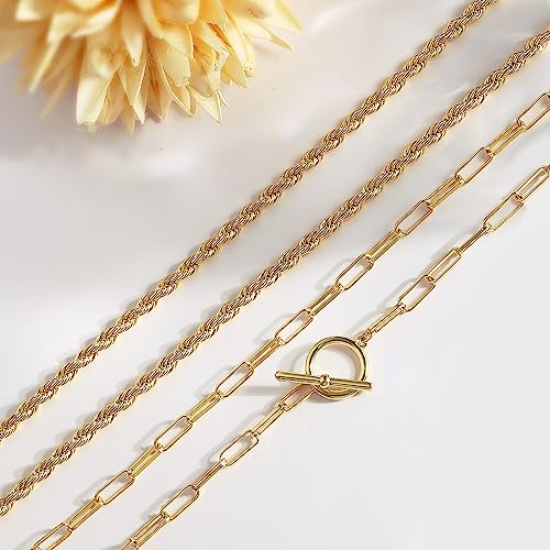 CHESKY 14K Gold Plated Layered Chain Necklace for Women | Trendy Cuban Link Chain, Chunky Paperclip Chain, Toggle Clasp Necklace, Fashion Gold Jewelry, Daily Gift for Women - style: Paperclip Rope-GD
