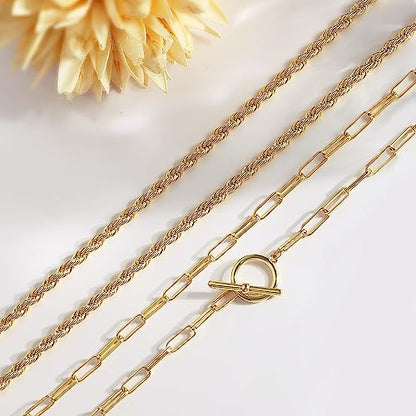 CHESKY 14K Gold Plated Layered Chain Necklace for Women | Trendy Cuban Link Chain, Chunky Paperclip Chain, Toggle Clasp Necklace, Fashion Gold Jewelry, Daily Gift for Women - style: Paperclip Rope-GD