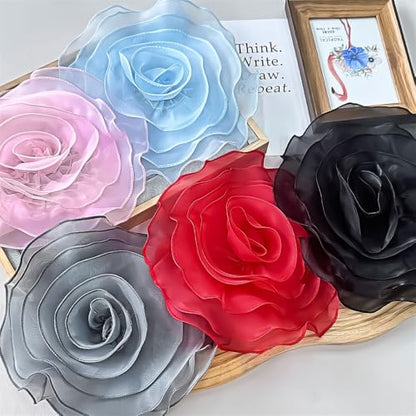 10inch Extra Large Flower Brooch Pin for Women Fashion Dainty Organza Satin Fabric Big Camellia Brooches Lapel Pins Wedding Dance Party Dress Accessories Exaggerated Jewelry Gift - color: 10 inch Grey
