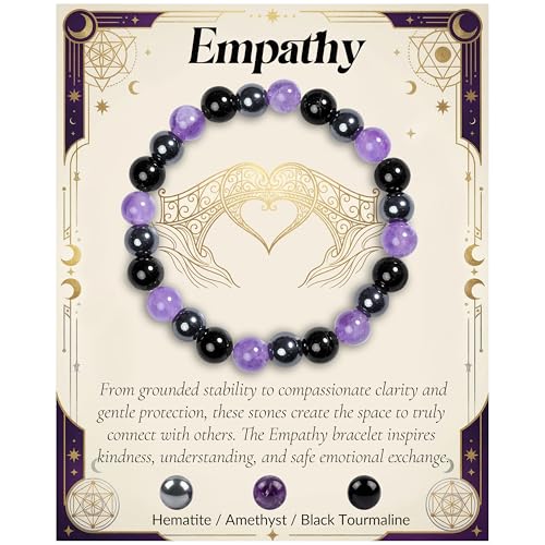 Bivei Protection Crystal Healing Bracelet | 8MM Strength Bracelet Spiritual Stretch Beaded Jewelry for Women Men Gift - color: Empathy, size: Medium 6.8-7.3 inch
