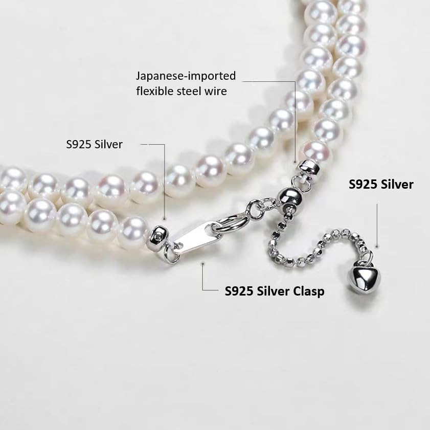 White Genuine Freshwater Cultured Pearl Necklace For Women And Men | Full Sizes from 3mm to 14mm Freshwater Pearls, AAA Grade & Above, A Love Gift Choice For Anniversaries And Birthdays - size: 4-5mm 18+2in