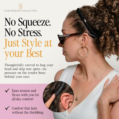 Curlfriend Collective Onyx Comfort Curve Silk Headband for Women | Luxury 100% Mulberry Silk, No-Slip, Headache-Free Fit for Curly, Coily & Textured Hair - color: Onyx