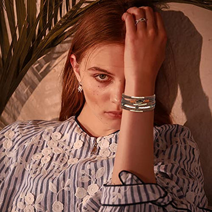 Leather Wrap Bracelet Set 3Pack Wrist Cuff Bracelet for Women Multilayer Magnetic Clasp Bracelet Feather Tree Bead Crystal Bracelet - color: Bead Colorful