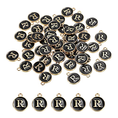 MECCANIXITY Alphabet Letter Charm Double Sided Alphabet Pendant, for Earring Jewelry Making - style: R