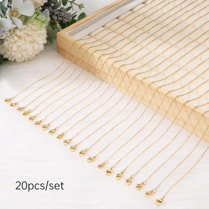 GTVOODX 20Pcs Gold Filled Cable Chain Bulk for Jewelry Making Adjustable Stainless Steel Dainty Necklace Chain Pack with Extender 20 Inch - color: 18K Gold, size: 20 Inch