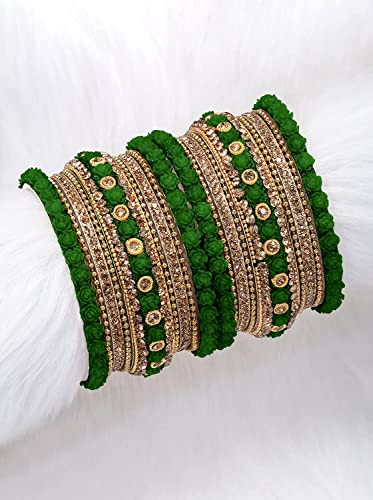 Aheli Ethnic Metal Bangles Chudha Set Stone Studded Bangle Set Indian Wedding Wear Fashion Jewelry Gift for Women Blue - color: Green