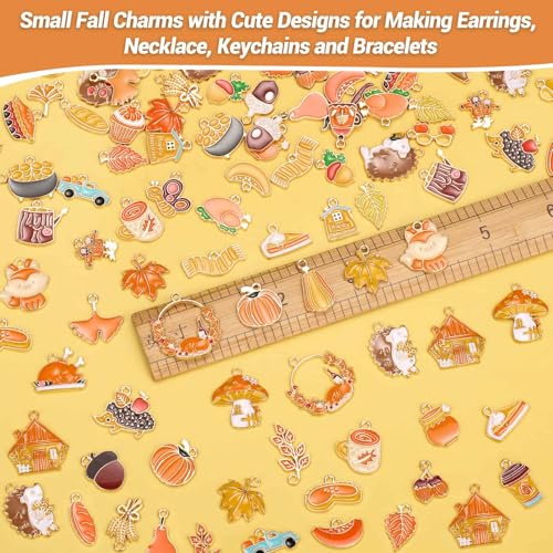 100Pcs 50 Pairs Fall Charms for Jewelry Making and Bracelets, Thanksgiving Autumn Charms Gold Enamel Jewelry Pendants for Earring Bracelet Necklace Crafts Making - style: Fall Charms