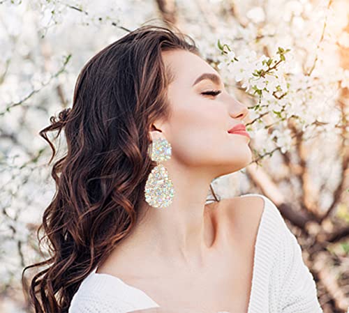 Rhinestone Statement Earrings Teardrop Costume Earrings Cluster Crystal Chandelier Drop Dangle Earrings for Women - color: AB