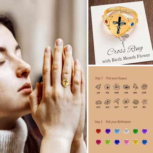 callie Custom Signet Ring - Engraved Text & Photo, Personalized Family Crest Coat Of Arms Rings, 925 Sterling Silver/Brass | Father's Day Jewelry Gifts for Men & Women - color: Cross-1