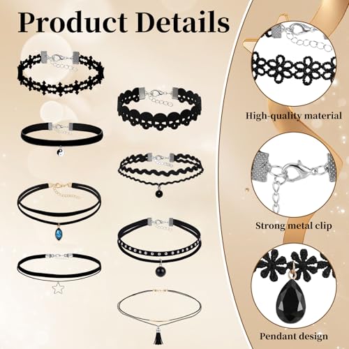 22 Pcs Velvet Choker Necklaces for Women Adjustable Black Choker Necklaces Set Classic Gothic Tattoo Lace Chokers for Christmas Party Cosplay Birthday Gifts
