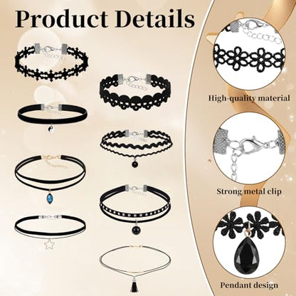 22 Pcs Velvet Choker Necklaces for Women Adjustable Black Choker Necklaces Set Classic Gothic Tattoo Lace Chokers for Christmas Party Cosplay Birthday Gifts