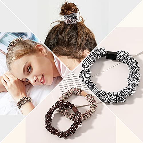 Hair Ties Silk Satin Scrunchies - Small Mini Thin Elestics Ponytail Holder Hair Bands Skinny Scrunchy For Thick Curl Hair No Crease Hair Ties Soft Accessories No Hurt Your Hair for Women and Girls - color: Solid and flower