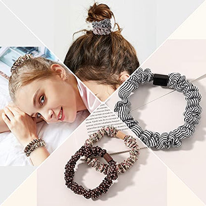 Hair Ties Silk Satin Scrunchies - Small Mini Thin Elestics Ponytail Holder Hair Bands Skinny Scrunchy For Thick Curl Hair No Crease Hair Ties Soft Accessories No Hurt Your Hair for Women and Girls - color: Solid and flower