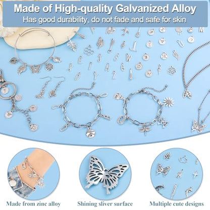 Modacraft 254 Pcs Silver Charms for Jewelry Making with Alphabet Letters | Wholesale Bulk Tibetan Silver Charm Pendants for Bracelet Necklace DIY Crafting - style: Sliver Charm & Letter Charms-254 Pcs