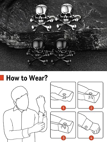 FaithHeart Mens Cufflinks, Norse Viking Tuxedo Shirt Cuff Links, Stainless Steel Cuff Links and Shirt Studs, Gift Box - style: 05. Skull Bones-Silver