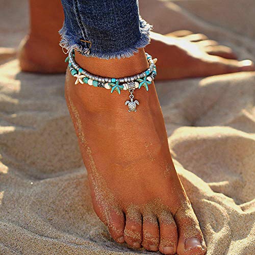 Suyi 5pcs Ankle Bracelets for Women Layered Beach Adjustable Anklets Boho Chain Anklet Foot Jewelry - color: 5pcs