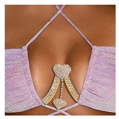 Rhinestone Chest Bracket Chain Trendy Crystal Heart Pendant Bra Chain Sexy Bikini Body Chain Jewelry for Women - color: Gold