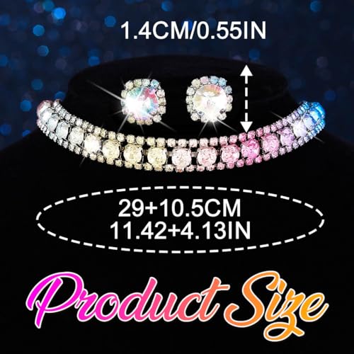 CLOACE Rhinestone Bridal Wedding Jewelry Set Sparkly Chocker Necklaces Earrings Prom Jewelry Accessories for Women - color: Colorful