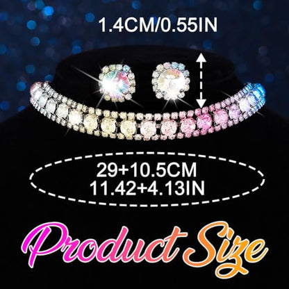 CLOACE Rhinestone Bridal Wedding Jewelry Set Sparkly Chocker Necklaces Earrings Prom Jewelry Accessories for Women - color: Colorful