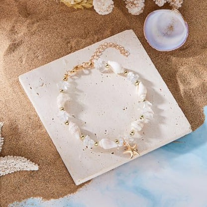 Waterproof Starfish Shell Bead Anklets Bracelets for Women Bohemian Hawaiian Beach Crushed Stone Bead Anklet Summer Mermaid Outfit Costume Jewelry Accessories - color: Transparent