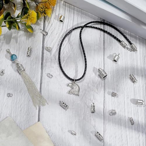 SUNNYCLUE 1 Box 230Pcs Cord End Caps Bracelet End Caps Tibetan Style Antique Silver Kumihimo Bracelet Findings Lobster Clasp Open Jump Rings for Jewelry Making Kits DIY Bracelet Necklace Earrings - style: Style 2