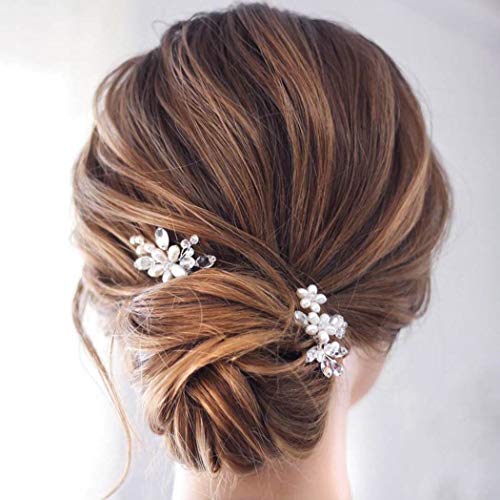 Catery Flower Bridal Hair Pins Pearl Wedding Hair Clips Accessories for Women Pack of 2 (Silver) - color: Silver