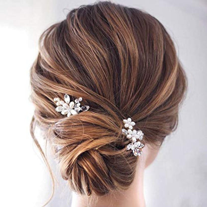 Catery Flower Bridal Hair Pins Pearl Wedding Hair Clips Accessories for Women Pack of 2 (Silver) - color: Silver