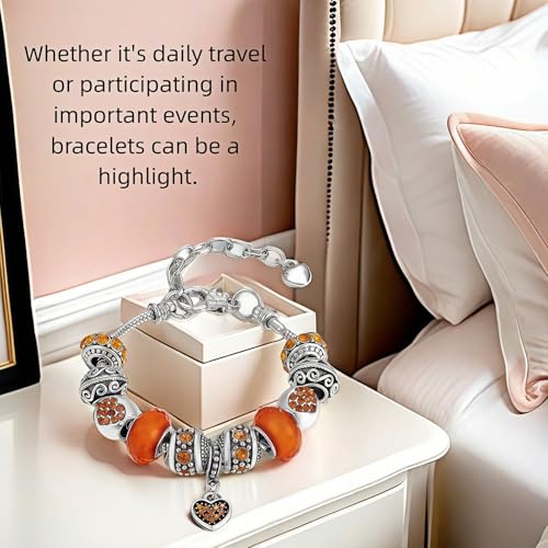 Pink Hearts Silver Plated Charm Bracelet, DIY Jewelry for Women with Beads, Charms, and Adjustable Snake Chain, Fits 7.5"+1.5" - color: Gold, size: 18cm