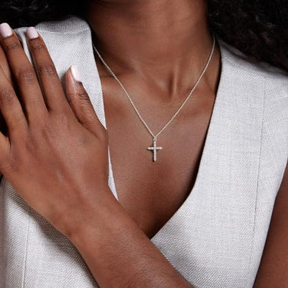 Carffordo 925 Sterling Silver Cross Necklace, Dainty Necklace for Women | Simple Small Cross Pendant Necklace, Sterling Silver/16K Gold Plated Non-Tarnish Faith Jewelry, Christian Religious Gifts - style: Silver Cubic Zirconia Cross