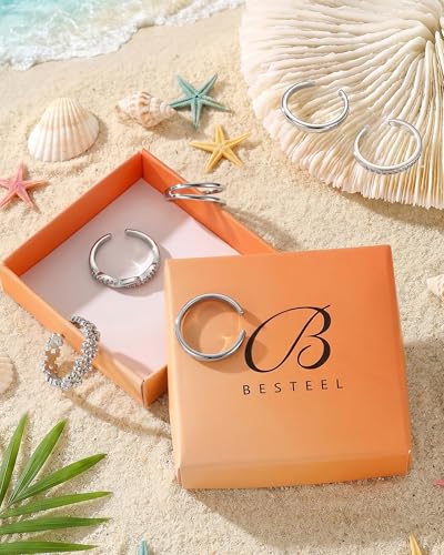 Besteel 6 PCS Toe Rings for Women - 14K Gold Filled Non Tarnish Waterproof | Adjustable Silver Toe Ring Simple Open Band Hug CZ Chunky Flower Toe Rings Set Trendy Summer Beach Foot Jewelry for Women - style: Silver: twist&flower toe ring