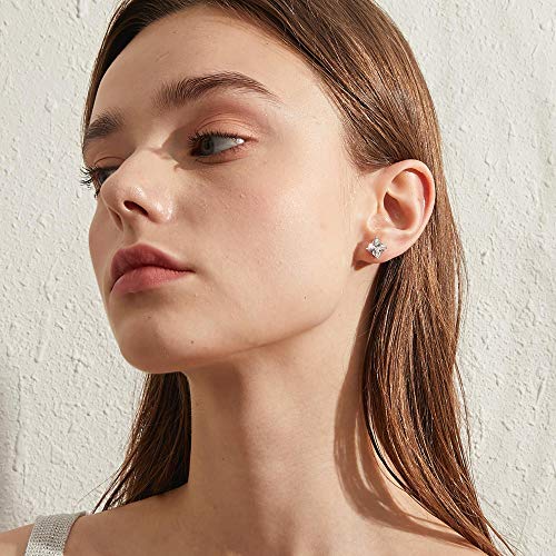 925 Sterling Silver Cubic Zirconia Stud Earrings for Women/Men Hypoallergenic Stud Earrings 4MM-8MM - style: D: Square Stud-Silver