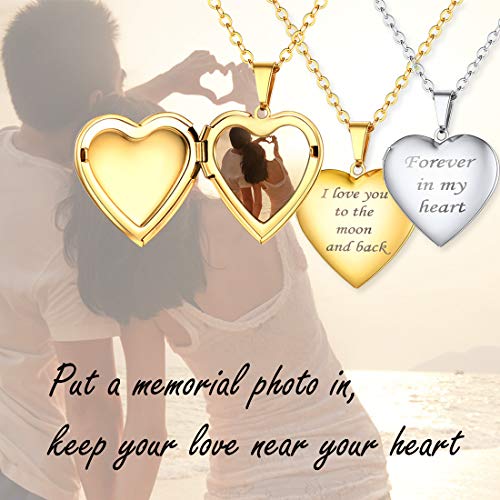 U7 Women Locket Necklace, Heart Photo Lockets Hold Picture, Gift Box Packed | Gold/Silver/Rose Locket Charm, Custom Picture and Engravement Heart Pendant, 20" Chain, Personalized Gift for Mom Wife Friend - color: 03# Rose Gold*2 Heart