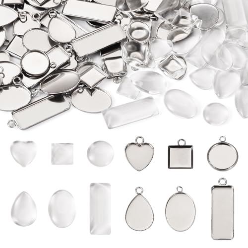Craftdady Stainless Steel Pendant Cabochon Settings Heart Square Teardrop Flat Round Oval Rectangle Blank Bezel Trays Base Pendant with Glass Cabochons for DIY Earrings Necklace Jewelry - color: Stainless Steel Color 6 Style 2