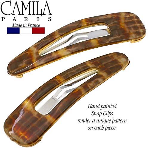 Camila Paris CP3093 French Hair Barrettes Clips, Snap Hair Slides Clic Clac for Women, Styling Girls Side Slide-in Metal Snap Pin Hair Accessories for Women. Strong Hold, No Slip Grip, Made in France - color: Brown 2"