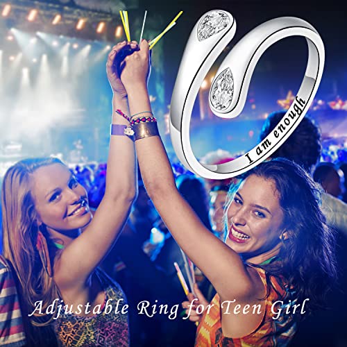 Fookduoduo 925 Sterling Silver Ring Inspirational Jewelry adjustable Wrap Open Rings for Women - style: I am enough Stlye 2